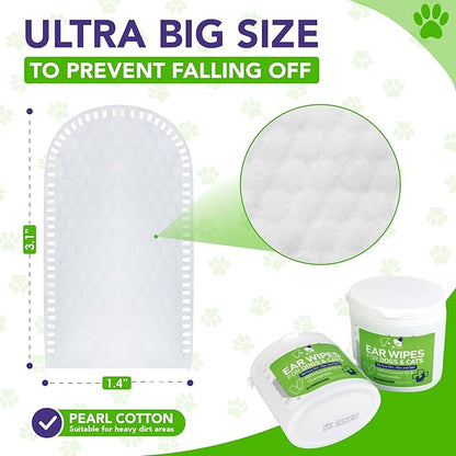 Pet Ear Wipes for Dogs and Cats - Dog Ear Cleaner Wipes, Cleaning and Deodorizing - Remove Debris & Wax, Improve Ear Itching, and Infections - 300 Finger Wipes (6 Packs)