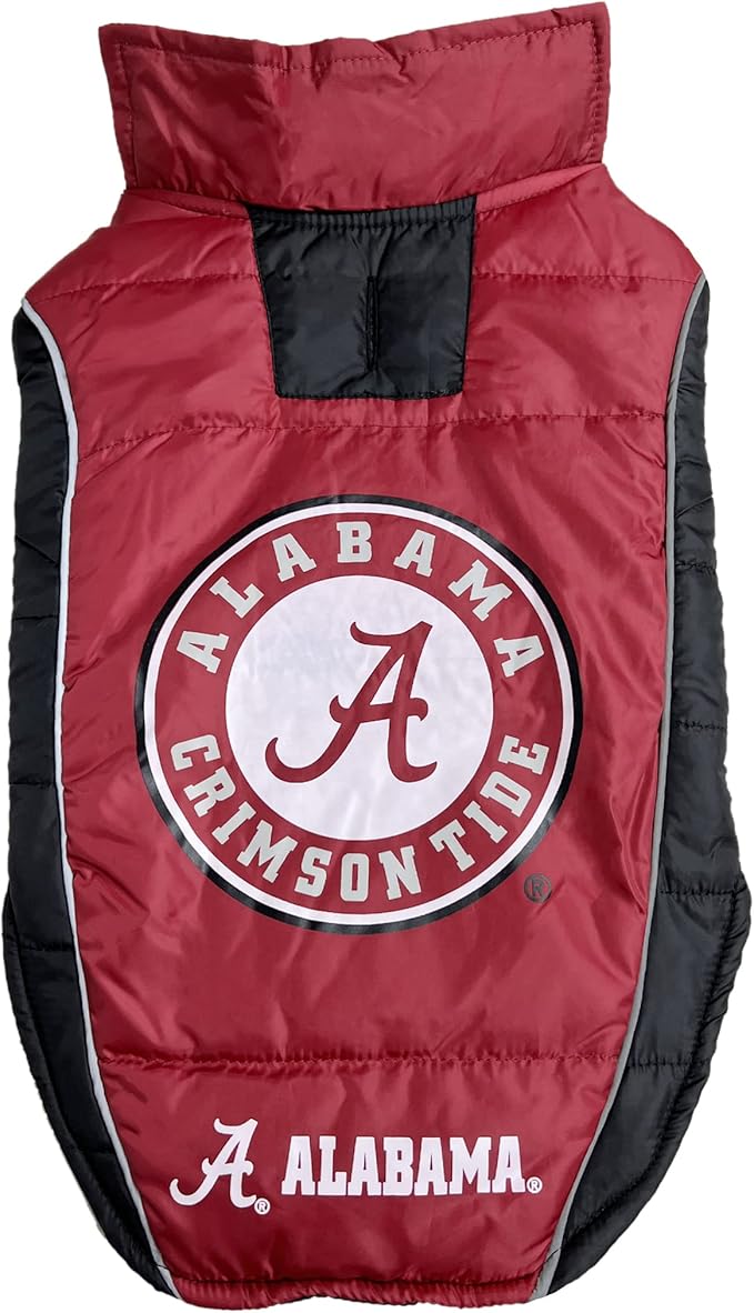 Pets First Collegiate Alabama Crimson Tide Puffer Vest for Dogs & Cats. Size Large. Warm, Cozy, and Waterproof Dog Coat, for Small and Large Dogs/Cats.