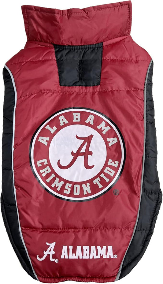 Pets First Collegiate Alabama Crimson Tide Puffer Vest for Dogs & Cats. Size Large. Warm, Cozy, and Waterproof Dog Coat, for Small and Large Dogs/Cats.