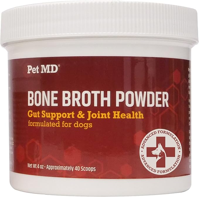 Pet MD Bone Broth for Dogs - Dog Food Toppers with Vitamins, Amino Acids, Natural Joint and Digestion Support - Made from Grade A Free Range Elk Bone Powder - 4 oz