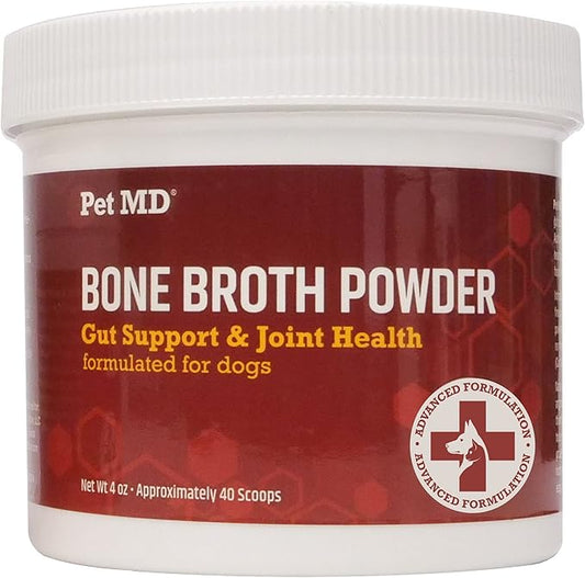 Pet MD Bone Broth for Dogs - Dog Food Toppers with Vitamins, Amino Acids, Natural Joint and Digestion Support - Made from Grade A Free Range Elk Bone Powder - 4 oz