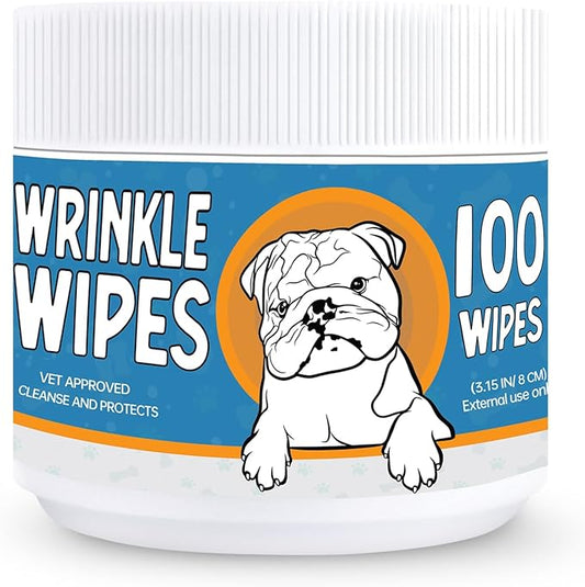 Wrinkle Wipes for Dogs - 100 Count Dog Wrinkle Wipes French Bulldog, English Bulldog, Pugs - 3.15 in Large Bulldog Face Wipes - Cleaning & Soothes on Wrinkles, Folds, Tail Pockets
