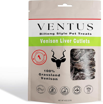 Biltong Style Venison Jerky Liver Cutlets for Pets, Ultra Premium Single Ingredient All Natural Air Dried Dog Jerky Treats, 8 oz