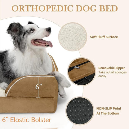 XXL Orthopedic Dog Bed, Waterproof Dog Beds for Extra Large Dogs, Washable Dog Bed Sofa Pet Bed with Removable Cover & Non-Slip Bottom(XX-large,Khaki)