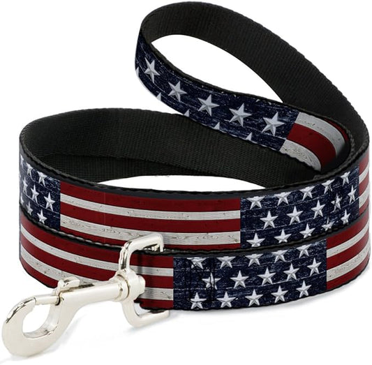 Dog Leash Americana Rustic Stars Stripes 4 Feet Long 0.5 Inch Wide