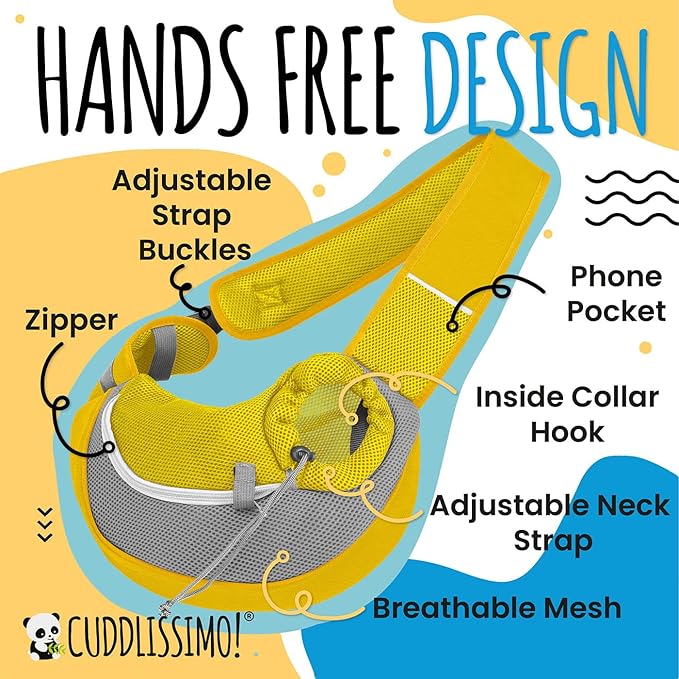 Pet Sling Carrier - Small Dog Puppy Cat Carrying Bag Purse Pouch - For Pooch Doggy Doggie Yorkie Chihuahua Baby Papoose Bjorn - Hiking Travel Front Backpack Holder Pack To Wear (Yellow-L)