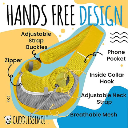 Pet Sling Carrier - Small Dog Puppy Cat Carrying Bag Purse Pouch - For Pooch Doggy Doggie Yorkie Chihuahua Baby Papoose Bjorn - Hiking Travel Front Backpack Holder Pack To Wear (Yellow-L)