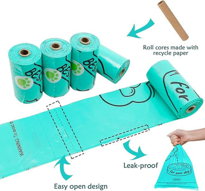 Dog Poop Bag Dispenser with Flashlight|Dog Poop Bag Holder with Leash Clip|Hands-Free Leash Poop Bag Holder with Straps and 1 Roll Dog Waste Bags (Crystal Blue)