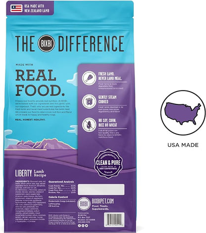 Bixbi Liberty Grain Free Dry Dog Food, Lamb Recipe, 11 lbs - Fresh Meat, No Meat Meal, No Fillers for Easy Digestion - USA Made