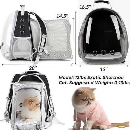 LOLLIMEOW Pet Carrier Backpack, Bubble Backpack Carrier, Cats and Puppies,Airline-Approved, Designed for Travel, Hiking, Walking & Outdoor Use (Square Expandable-Black)