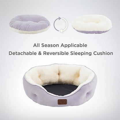 Bedsure Dog Beds for Small Dogs - Round Cat Beds for Indoor Cats, Washable Pet Bed for Puppy and Kitten with Slip-Resistant Bottom, 20 Inches, Misty Lilac
