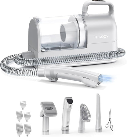 Hicozy S1+ Dog Grooming Kits, Minimum 50dB Pet Friendly Vacuum Machine, 12Kpa/120V Pet Grooming Vacuum for Dogs with 2L Dust Cup, 6 Professional Pet Grooming Kit for Dogs Cats, Gray