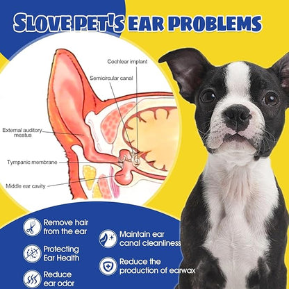 Upgraded Dog Ear Powder,Dog Ear Infection Treatment with 5.5inch Ear Hair Removal Tool,Effectively Removes Buildup and Ear Odor, Soothes Itchy