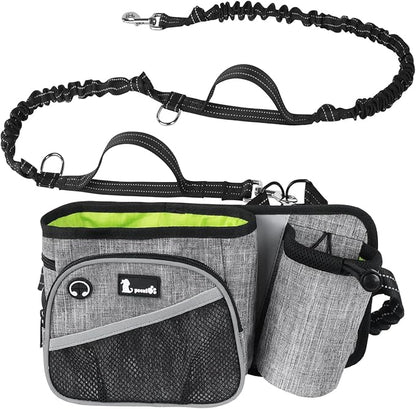 Pecute Hands Free Dog Leash Upgraded with Treat Pouch, Running Leash for Dogs, Waist Leash for Dog Walking Hiking, Durable 4 Bungees, Dual Handles, Night Reflective Safety