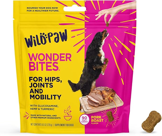WonderBites for Hips, Joints, & Mobility -90 Soft Chews- Improves Mobility, Reduces Pain - Glucosamine, MSM, Hyaluronic Acid, Hemp, Turmeric, & More – Joint Supplement for Dogs