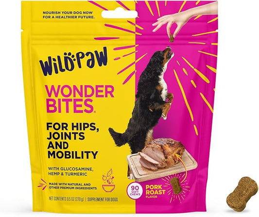 WonderBites for Hips, Joints, & Mobility -90 Soft Chews- Improves Mobility, Reduces Pain - Glucosamine, MSM, Hyaluronic Acid, Hemp, Turmeric, & More – Joint Supplement for Dogs