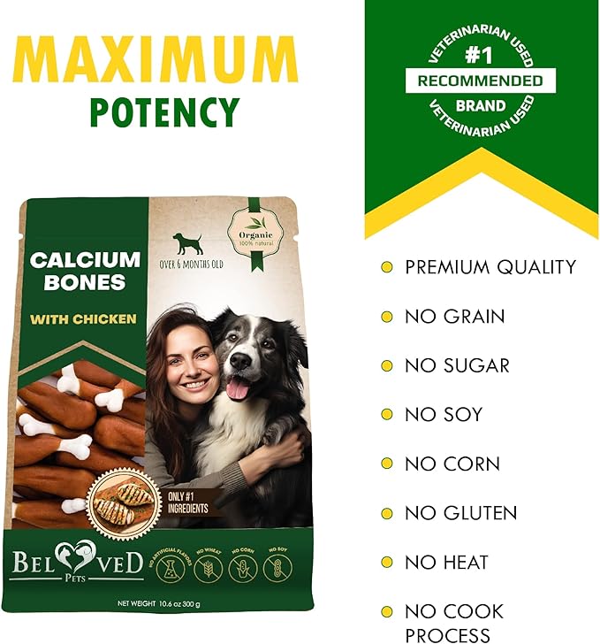Dog Calcium Bones Wrapped Chicken & Rawhide Free Chew Treats - Pet Healthy Dried Snacks & Grain Free Meat - Bulk Best Chews for Christmas, Training Small & Large Dogs - Made for USA