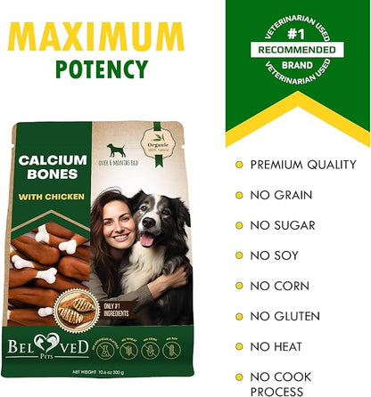 Dog Calcium Bones Wrapped Chicken & Rawhide Free Chew Treats - Pet Healthy Dried Snacks & Grain Free Meat - Bulk Best Chews for Christmas, Training Small & Large Dogs - Made for USA
