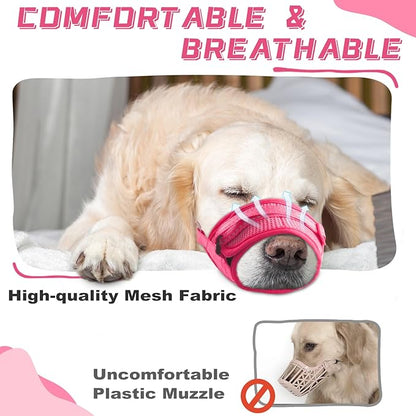 Dog Muzzle Soft Air Mesh Muzzle for Large Dogs, Adjustable Pet Muzzle for Small Medium Dogs to Drink Normally, Breathable Reflective Muzzle for Dogs to Prevent Biting Barking(Pink,L-8)