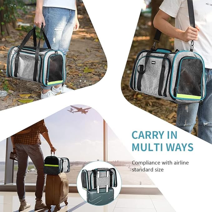 Pet Carrier Airline Approved, Expandable Foldable Soft-Sided Dog Carrier, 3 Open Doors, 2 Reflective Tapes, Pet Travel Bag Safe and Easy for Cats and Dogs