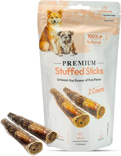 Premium Stuffed Sticks - All Natural Dog Chews & Sticks - 2 pcs Beef Pet Treats for Dogs
