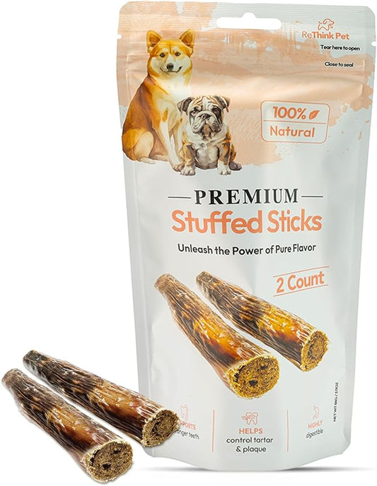 Premium Stuffed Sticks - All Natural Dog Chews & Sticks - 2 pcs Beef Pet Treats for Dogs