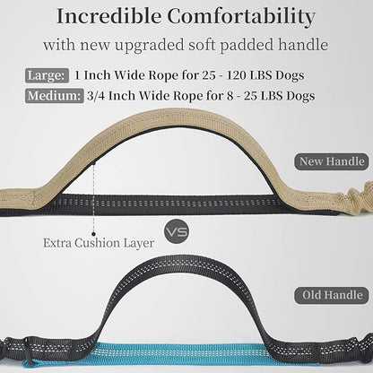 iYoShop Hands Free Dog Leash with Zipper Pouch, Dual Padded Handles and Durable Bungee for Walking, Jogging and Running Your Dog (Large, 25-120 lbs, Khaki)