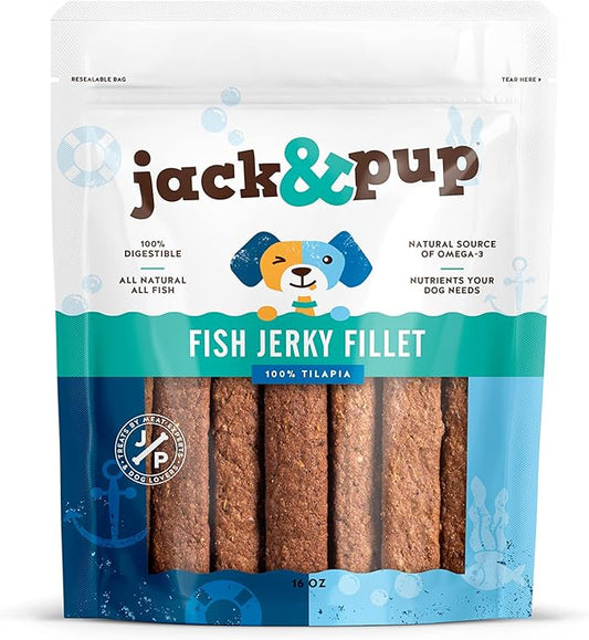 Jack&Pup Jerky Dog Treats - Natural and Organic Training Treat for Dogs - Fresh and Savory Dog Chew - Fish Jerky (2lb Bag)