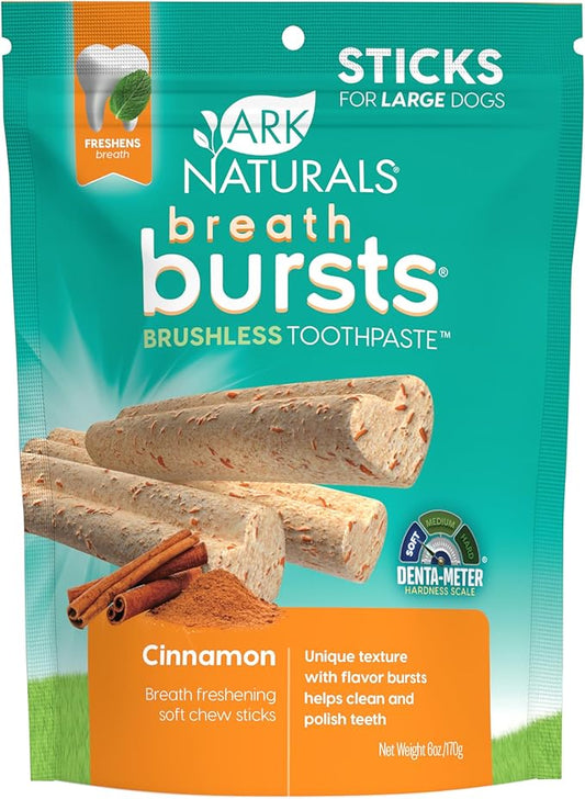 ARK NATURALS Breath Bursts Brushless Toothpaste, Dog Dental Sticks for Large Breeds, Unique Texture Helps Clean Teeth & Freshen Breath, Cinnamon, 6 oz, 1 Pack