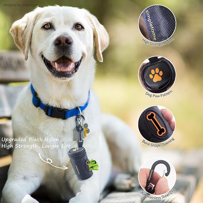 simpletome Dog Waste Bag Dispenser for Leash Belt Waterproof 840D Oxford YKK Zipper (Nylon Black)