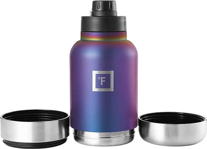 IRON °FLASK Portable Dog Water Bottle & Bowl - All-in-One Travel Accessories Pet Food & Liquids for Car, Hiking, Camping - Leak-Proof, Double Walled, Insulated - 32 oz, 2 Dog Bowls - Aurora
