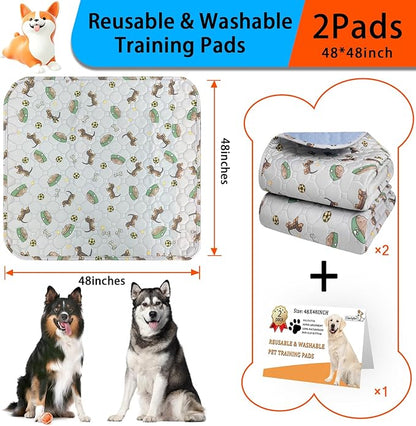 Washable Pee Pads for Dogs - Super Absorbent Reusable Puppy Pads 2Pack 48''x48'' Waterproof Dog Pee Pads Non-Slip Whelping Pads Leakproof Urine Pet Training Pads for Potty Wshable Puppy Pads