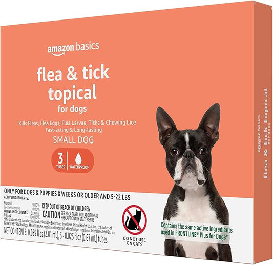Amazon Basics Flea and Tick Topical Treatment for Small Dogs (5-22 pounds), 3 Count (Previously Solimo)