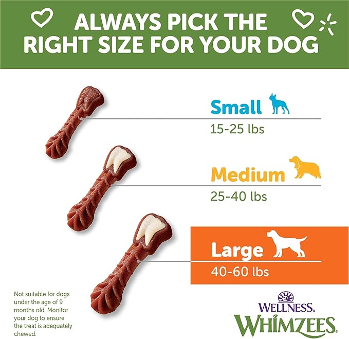 WHIMZEES by Wellness Long lasting Dog Chews Value Box: All Natural Grain Free Treats to Help Clean Teeth & Reduce Plaque & Tartar - for Dogs 40-60 Lbs - 24 Count