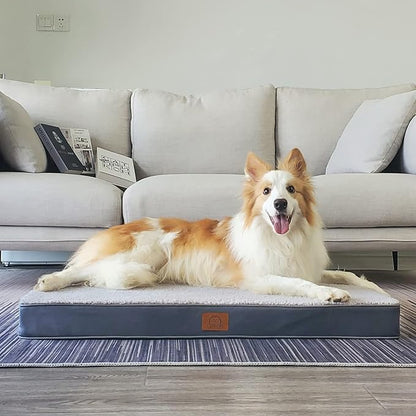 Extra Large Orthopedic Dog Bed for Big Dogs - XXL Waterproof Dog Bed with Removable Washable Cover & Anti-Slip Bottom, Crate Bed, Deluxe Plush Pet Bed Mat (Grey)