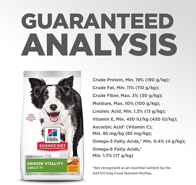 Hill's Science Diet Senior Vitality, Senior Adult 7+, Senior Premium Nutrition, Dry Dog Food, Chicken & Rice, 21.5 lb Bag