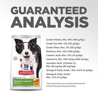 Hill's Science Diet Senior Vitality, Senior Adult 7+, Senior Premium Nutrition, Dry Dog Food, Chicken & Rice, 21.5 lb Bag