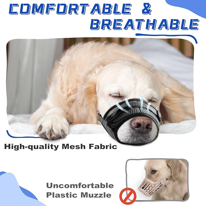 Dog Muzzle Soft Air Mesh Muzzle for Large Dogs, Adjustable Pet Muzzle for Small Medium Dogs to Drink Normally, Breathable Reflective Muzzle for Dogs to Prevent Biting Barking(Black,M-16)