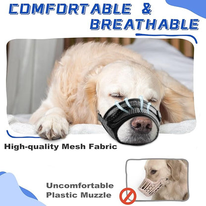 Dog Muzzle Soft Air Mesh Muzzle for Large Dogs, Adjustable Pet Muzzle for Small Medium Dogs to Drink Normally, Breathable Reflective Muzzle for Dogs to Prevent Biting Barking(Black,M-16)