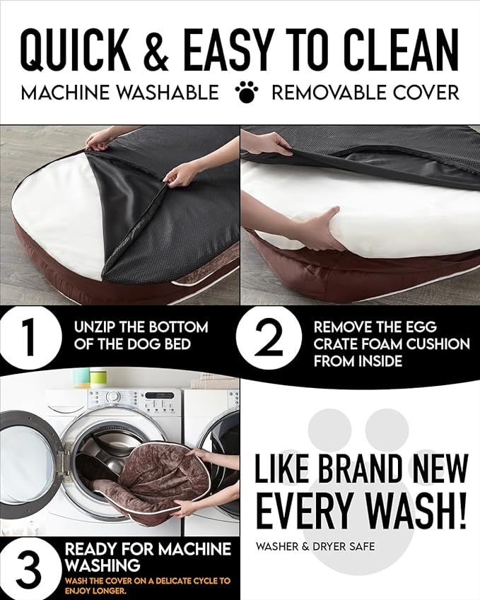 Orthopedic Dog Bed for Extra Large Dogs, Dog Couch Design with Egg Foam Support, Removable, Machine Washable Plush Cover and Non-Slip Bottom with Four Sided Bolster Cushion (Brown)