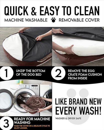 Orthopedic Dog Bed for Extra Large Dogs, Dog Couch Design with Egg Foam Support, Removable, Machine Washable Plush Cover and Non-Slip Bottom with Four Sided Bolster Cushion (Brown)