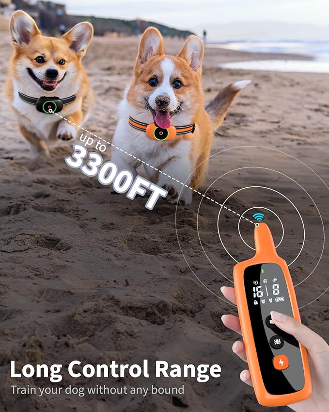 Dog Shock Collar for 2 Dogs, Dog Training Collar with Remote for Large Medium Small Dogs, Rechargeable E-Collar Waterproof Collars with 3 Training Modes, Range up to 3300Ft-Orange