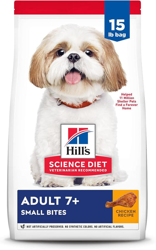 Hill's Science Diet Adult 7+, Senior Adult 7+ Premium Nutrition, Small Kibble, Dry Dog Food, Chicken, Brown Rice, & Barley, 15 lb Bag