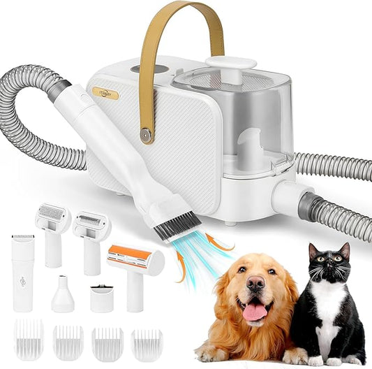 Dog Grooming Kit, ITBABY Pet Grooming Kit & Vacuum Suction 99% Pet Hair Groomer, Professional Grooming Clippers with 8 Proven Grooming Tools for Dogs Cats, Quiet Pet Vacuum Groomer (White)