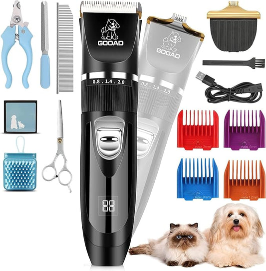 Dog Clippers Grooming Kit and Paw Trimmer,Low Noise,Electric Quiet,Rechargeable,Cordless,Pet Hair Clippers for Thick Coats,Dog Trimmer Grooming Tool,Shaver for Small and Large Dogs Cats,black