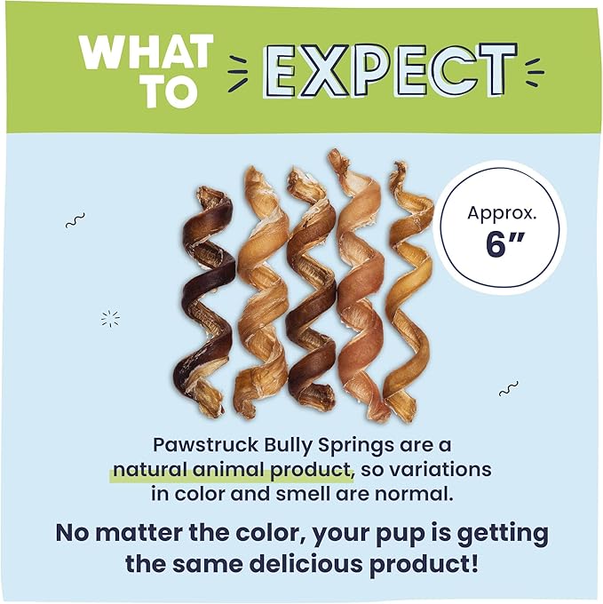 Pawstruck All-Natural 6" Bully Stick Springs for Dogs - Fun Challenging Rawhide Free 100% Beef Single Ingredient Chew Treat Bones - Fully Digestible Low Odor - 3 Pack - Packaging May Vary