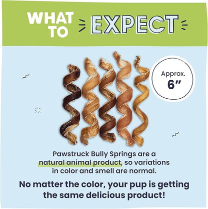 Pawstruck All-Natural 6" Bully Stick Springs for Dogs - Fun Challenging Rawhide Free 100% Beef Single Ingredient Chew Treat Bones - Fully Digestible Low Odor - 10 Pack - Packaging May Vary