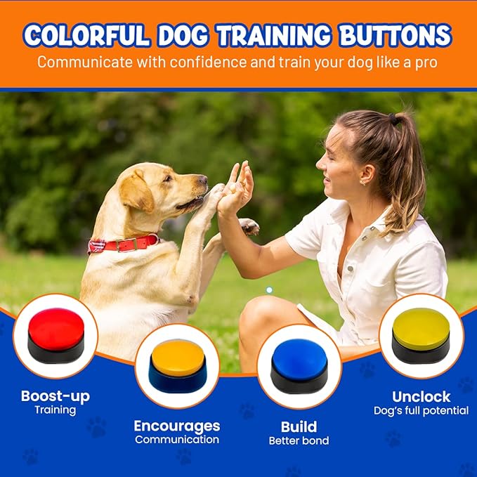 4 Color Voice Recording Button, Puppy Supplies Dog Training & Behavior aids Stuff Whistle Buttons for Communication Treat Pouches pet clicker Dogs Tools clickers Talking Button Set recordable