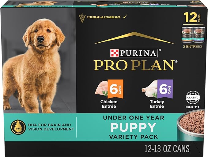 Purina Pro Plan Development Grain Free Chicken Entree and Grain Free Turkey Entree Puppy Wet Dog Food Variety Pack - (Pack of 12) 13 oz. Cans