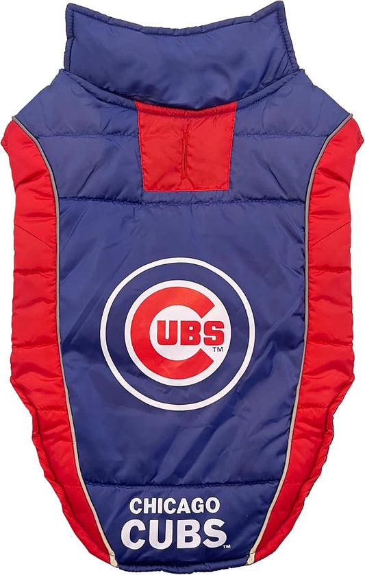 MLB Chicago Cubs Puffer Vest for Dogs & Cats, Size Small. Warm, Cozy, and Waterproof Dog Coat, for Small and Large Dogs/Cats. Best MLB Licensed PET Warming Sports Jacket